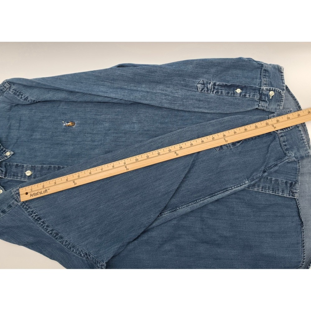 Ralph Lauren Mens Denim Button Down Shirt Blue Long Sleeve Pony Logo Large L - Picture 10 of 12